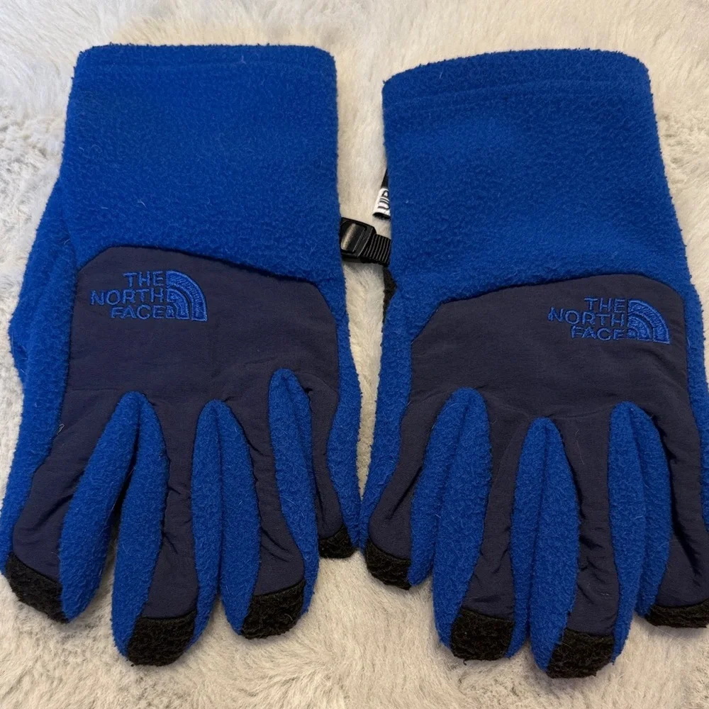 The North Face Blue and Gray Fleece Gloves kids